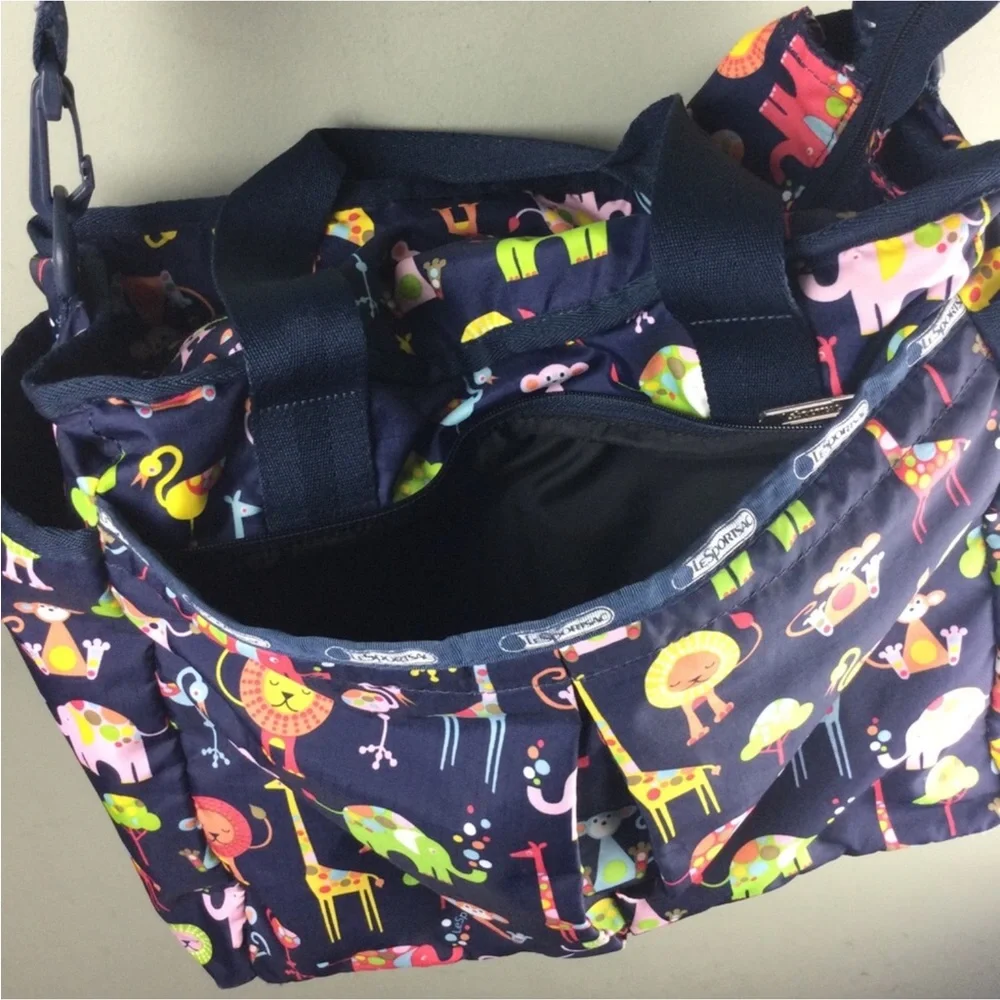 LeSportSac Ryan Zoo Cute Animal Print Neutral Baby Tote Diaper Bag